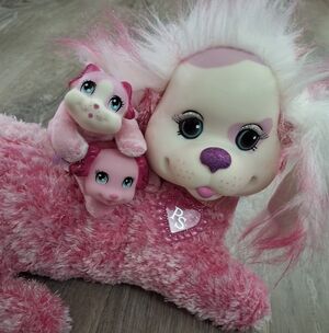 Pink Puppy Surprise Plush Dog with Two Puppies Y2k 90's Vintage Toy